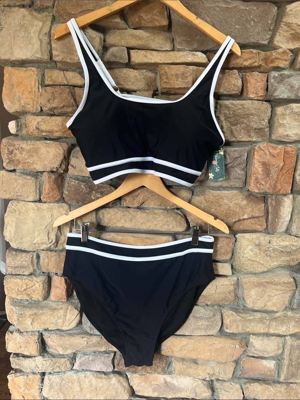 Black Two-Piece Swim Set with White Trim